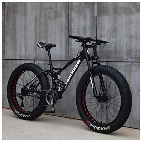 Fat Tyre Mountain Bike : CXY-JOEL Mountain Bike, Mountain Bike da 26 'Fat Tire, Telaio a Doppia Sospensione e Forcella per Mountain Bike Fuoristrada, 27 Velocità, Bianco a 3 Razze, Black Spoke