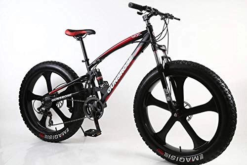 Fat Tyre Mountain Bike : Domrx 26 inch 5 Knife Wheel Fat Tire beache High Carbon Steel Frame Double Disc Brake Big Tires Bicycle-Black Red_26 inch 21 Speed