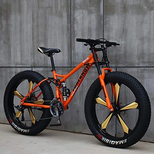 Fat Tyre Mountain Bike : DULPLAY Cruiser Bici Spiaggia Giro Viaggio Sport Mountain Bicicletta, Adulto Bici da Strada, Grasso Bicicletta 26 Pollici 7 velocità MTB Arancione 26", 7 velocità