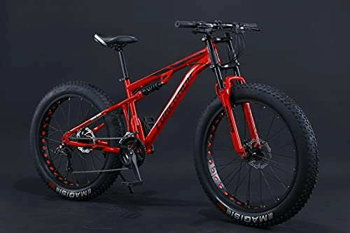 Fat Tyre Mountain Bike : Fat Bike 24 - Bicicletta da mountain bike da 26 pollici, sospensione completa con pneumatici grandi (rosso, 24 pollici, 21 marci)