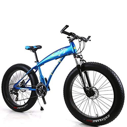 Fat Tyre Mountain Bike : Hardtail Mountain Bike 7 / 21 / 24 / 27 velocit MTB da Uomo 24 inch Fat Tire Road Bicycle Pedali da Neve con Freni a Disco e Forcella di Sospensione, Blue, 27Speed