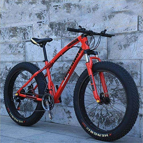 Fat Tyre Mountain Bike : HCMNME Mountain Bikes, velocità variabile da 20 Pollici Spiaggia Fuori Strada Snowmobile Super Wide Tire Mountain Bike Ruota Raggio Telaio in Lega con Freni a Disco (Color : Red, Size : 27 Speed)