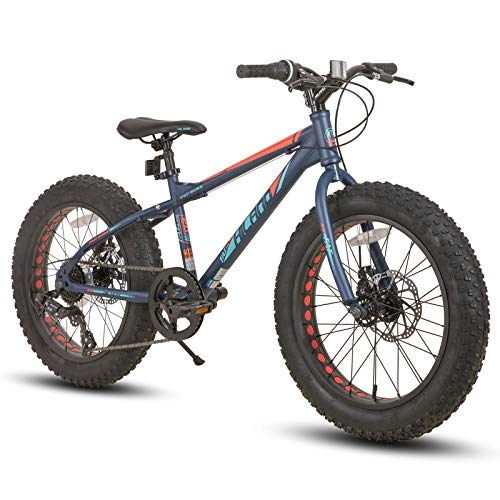 Fat Tyre Mountain Bike : Hiland - Bicicletta da bambino Shimano a 7 marce, freno a disco doppio, 20 pollici, mountain bike per bambini, per ragazzi e ragazze, blu