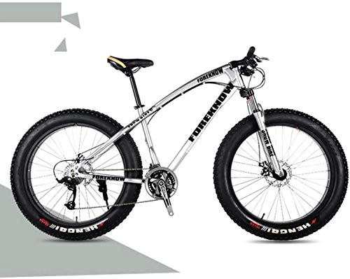 Fat Tyre Mountain Bike : HongLianRiven BMX Bicicletta della Montagna, 21 / 24 / 27 velocità 26inch 4.0 Fat Bike Mountain Bike Neve Bicicletta Shock Sospensione 7-14 (Color : Silver, Size : 27 Speed)