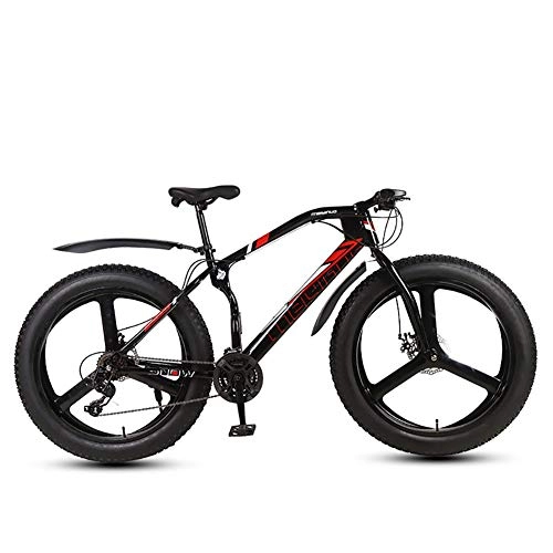 Fat Tyre Mountain Bike : Hyuhome Montagna Biciclette per Uomini Donne di età, 26 '' all Terrain MTB Città Bycicle con 4.0 Fat Tire, Bold Forcella della Sospensione Snow Beach Biciclette, Nero