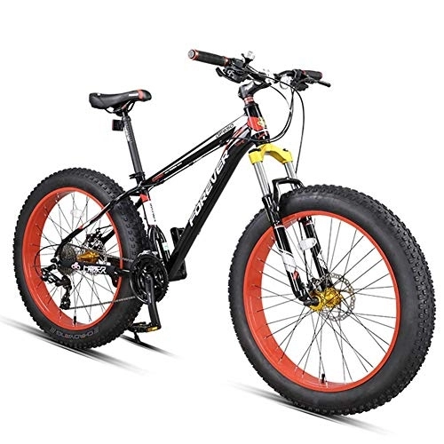 Fat Tyre Mountain Bike : JINHH 27-Gang Fat Tire Mountainbikes, 26-Zoll-all-Terrain-Mountainbike für Erwachsene, Hardtail-Mountainbike mit Aluminiumrahmen und Doppelscheibenbremse, Rot
