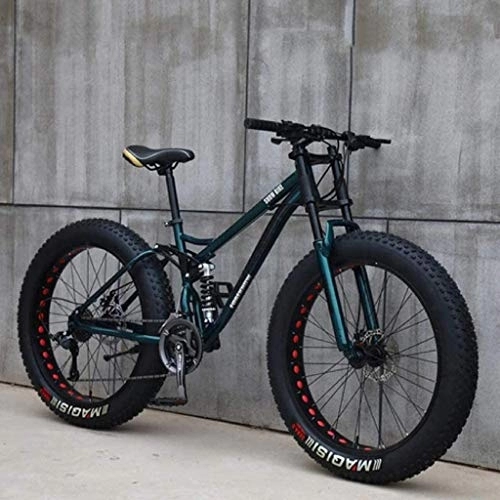 Fat Tyre Mountain Bike : L & WB Mountain Bike da 26 pollici, per adulti Fat Tire Mountain Trail Bike, telaio in acciaio al carbonio, doppia sospensione completa, doppio freno a disco, blu, 30 velocità