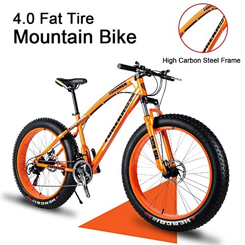 Fat Tyre Mountain Bike : LYRWISHJD - Grasso pneumatico per bicicletta da montagna, telaio per 26 adulti, ad alta resistenza, in acciaio, con forchetta e doppio freno a disco