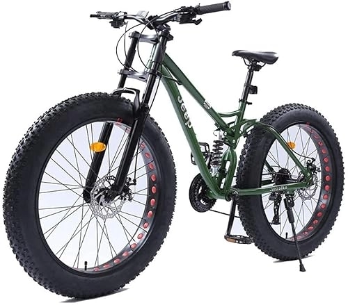 Fat Tyre Mountain Bike : Mountain Bike da 26 Pollici, Bici da Pista da Montagna con Pneumatici Grassi con Freno a Disco Doppio, Mountain Bike Hardtail, Verde, 27 velocità