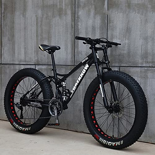 Fat Tyre Mountain Bike : Mountain Bike da 26 pollici, MJH-01 per adulti Fat Tire Mountain Trail Bike, bicicletta a 24 velocità, telaio in acciaio ad alto tenore di carbonio doppia sospensione freno a disco - nero / ciano