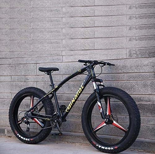 Fat Tyre Mountain Bike : Mountain Bike della Bicicletta for Gli Adulti, Acciaio al Carbonio Telaio, Doppio Freno a Disco Anteriore e Completa della Forcella della Sospensione (Color : Black, Size : 26 inch 21 Speed)