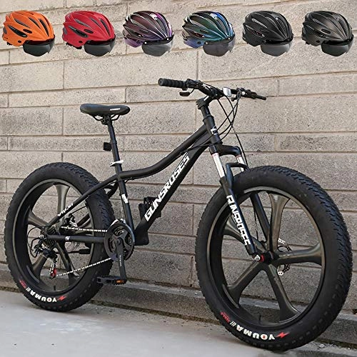 Fat Tyre Mountain Bike : Mountain Bike Fat Tire per Adulti, Acciaio Ad Alto Tenore di Carbonio, Bicicletta da Cross Country da 7-27 velocità Motoslitta 4.0 Super Wide Tire (Regalo Casco Colore Casuale)