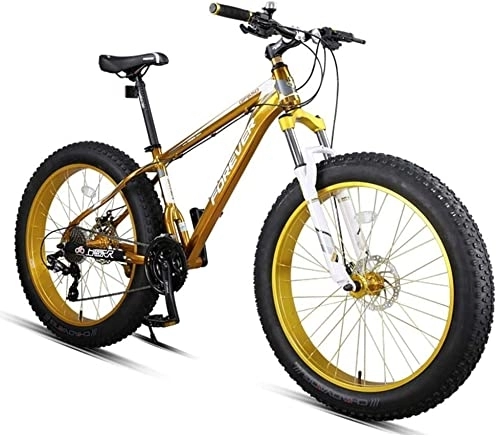 Fat Tyre Mountain Bike : Mountain Bike per Pneumatici Grassi a 27 velocità, Mountain Bike per Tutti i Terreni da 26 Pollici per Adulti, Telaio in Alluminio con Freno a Doppio Disco, Giallo