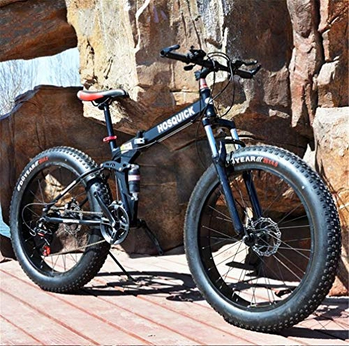 Fat Tyre Mountain Bike : Mountain Bike, Pieghevole 20" / 26" Bicicletta Ad Alta Efficienza Ammortizzante Anteriore velocità 4.0 Spesso Oversize Pneumatici Forcella 7 (Color : Black, Size : 20 Inches)