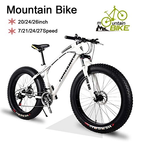Fat Tyre Mountain Bike : MTB 26" Fat Tire Biciclette, Bici da Esterno Antiscivolo Telaio della Bici in Acciaio ad Alta Resistenza Doppio Freno a Disco Anteriore Nera Sabbia Bici Forchetta