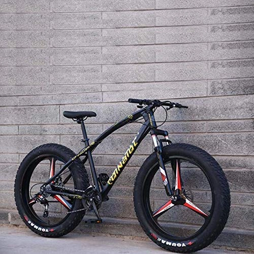 Fat Tyre Mountain Bike : N&I Mountain Bike Bicycle for Adults High Carbon Steel Frame Dual Disc Brake And Front Full Suspension Fork Black 26 inch 27 Speed Black 24 inch 21 Speed