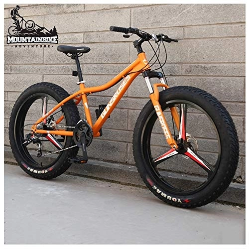 Fat Tyre Mountain Bike : NENGGE Bicicletta Mountain Bike 26 Pollici con Sospensioni Anteriori per Uomo Donna, Adulti Biciclette da Montagna in Pneumatico Grasso, Telaio Acciaio Alto Tenore Carbonio, 3 Spoke Orange, 7 Speed