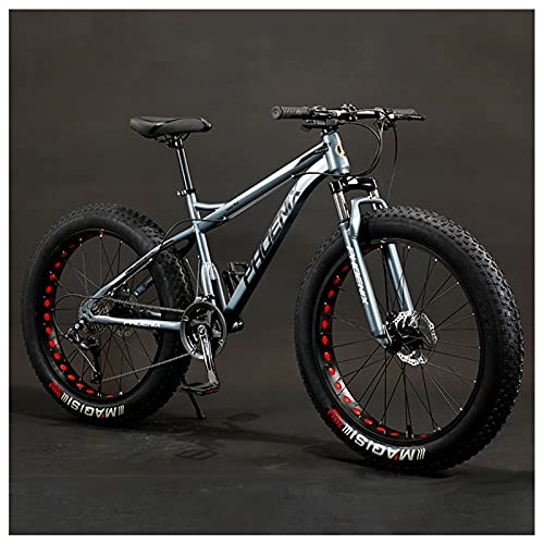 Fat Tyre Mountain Bike : NENGGE Hardtail Mountain Bike in Acciaio Carbonio, Freni a Disco, 24 Pollici Bicicletta MTB per Adulti Ragazzi Ragazze, Uomo Donne Fat Bike, Sospensioni Anteriori, Grigio, 7 Speed