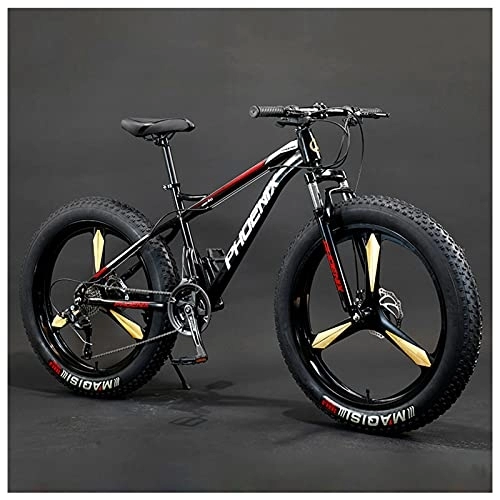 Fat Tyre Mountain Bike : NENGGE Hardtail Mountain Bike in Acciaio Carbonio, Freni a Disco, 26 Pollici Bicicletta MTB per Adulti Ragazzi Ragazze, Uomo Donne Fat Bike, Sospensioni Anteriori, Red 3 Spoke, 24 Speed