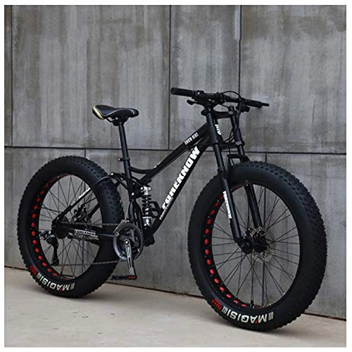 Fat Tyre Mountain Bike : NENGGE Mountain Bike, 26 Pollici Fat Bike da Montagna, Telaio in Acciaio ad Alto Tenore di Carbonio Biciclette, Bicicletta Biammortizzata, 21 Speed, Black Spoke