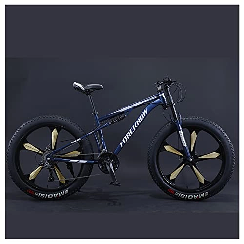 Fat Tyre Mountain Bike : NENGGE Mountain Bike, 26 Pollici Fat Bike da Montagna, Telaio in Acciaio ad Alto Tenore di Carbonio Biciclette, Bicicletta Biammortizzata Uomo Donne, 21 Speed, Blue 5 Spoke