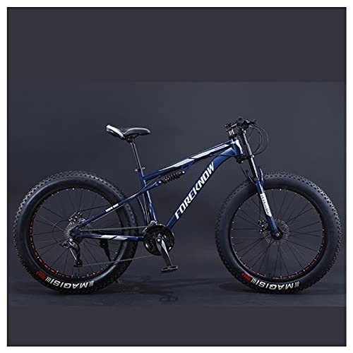 Fat Tyre Mountain Bike : NENGGE Mountain Bike, 26 Pollici Fat Bike da Montagna, Telaio in Acciaio ad Alto Tenore di Carbonio Biciclette, Bicicletta Biammortizzata Uomo Donne, 30 Speed, Blue Spoke