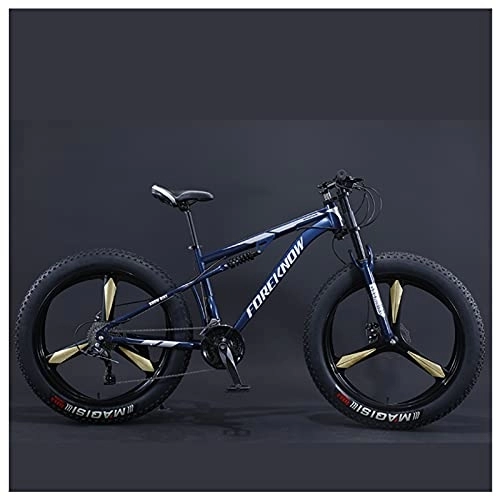 Fat Tyre Mountain Bike : NENGGE Mountain Bike, 26 Pollici Fat Bike da Montagna, Telaio in Acciaio ad Alto Tenore di Carbonio Biciclette, Bicicletta Biammortizzata Uomo Donne, 7 Speed, Blue 3 Spoke