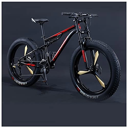 Fat Tyre Mountain Bike : NENGGE Mountain Bike da 26 Pollici, Fat Bike Mountain Bike Sospensioni Complete con Pneumatici 4.0 Grassi, Adulti Uomo Donne Bicicletta Biammortizzata, Freni a Disco, 21 Speed, Black 3 Spoke