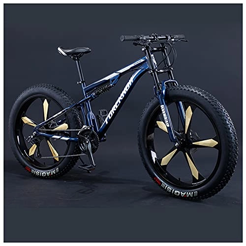 Fat Tyre Mountain Bike : NENGGE Mountain Bike da 26 Pollici, Fat Bike Mountain Bike Sospensioni Complete con Pneumatici 4.0 Grassi, Adulti Uomo Donne Bicicletta Biammortizzata, Freni a Disco, 21 Speed, Blue 5 Spoke