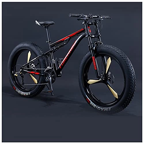 Fat Tyre Mountain Bike : NENGGE Mountain Bike da 26 Pollici, Fat Bike Mountain Bike Sospensioni Complete con Pneumatici 4.0 Grassi, Adulti Uomo Donne Bicicletta Biammortizzata, Freni a Disco, 24 Speed, Black 3 Spoke
