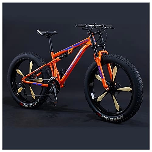 Fat Tyre Mountain Bike : NENGGE Mountain Bike da 26 Pollici, Fat Bike Mountain Bike Sospensioni Complete con Pneumatici 4.0 Grassi, Adulti Uomo Donne Bicicletta Biammortizzata, Freni a Disco, 30 Speed, Orange 5 Spoke