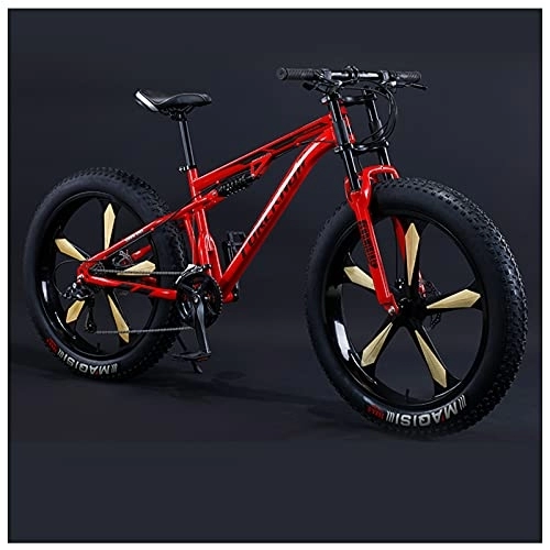Fat Tyre Mountain Bike : NENGGE Mountain Bike da 26 Pollici, Fat Bike Mountain Bike Sospensioni Complete con Pneumatici 4.0 Grassi, Adulti Uomo Donne Bicicletta Biammortizzata, Freni a Disco, 7 Speed, Red 5 Spoke