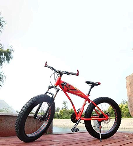 Fat Tyre Mountain Bike : PAXF Fat Tire Adult Mountain Bike Double Disc Brake / Aluminum Alloy Frame Cruiser Bikes Beach Snowmobile Bicycle 26 inch Wheels-Red_21 Speed