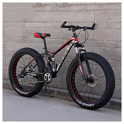 Fat Tyre Mountain Bike : QIMENG 24" Wheel Mountain Bike 7 / 21 / 24 / 27 velocità Mountain Bike Fat Tire per Adulti Beach Motoslitta Biciclette Telaio in Acciaio Ad Alto Tenore di Carbonio Biammortizzata, A, 21 Speed