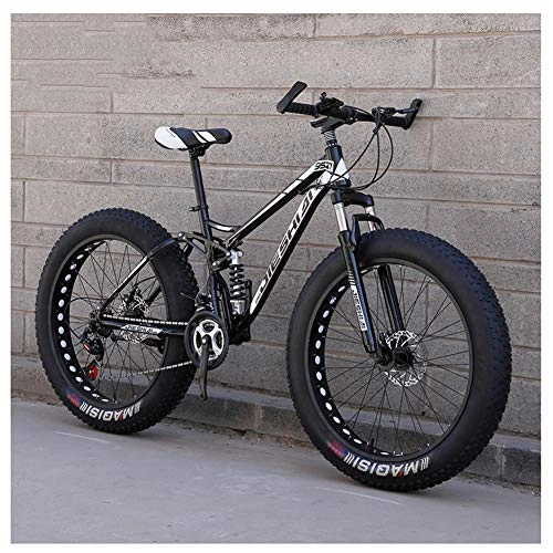 Fat Tyre Mountain Bike : QIMENG 24" Wheel Mountain Bike 7 / 21 / 24 / 27 velocità Mountain Bike Fat Tire per Adulti Beach Motoslitta Biciclette Telaio in Acciaio Ad Alto Tenore di Carbonio Biammortizzata, K, 27 Speed