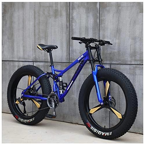 Fat Tyre Mountain Bike : QIMENG 26" Wheel Mountain Bike, Bici Biammortizzata Men's, 7 / 21 / 24 / 27 velocità, Fat Bike da Montagna, Adatto per Altezza 175-195 Cm, Unisex Mountain Biciclette, 3cutter Blue, 7 Speed