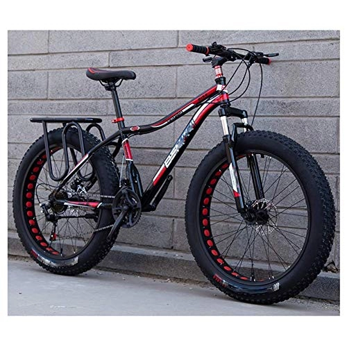 Fat Tyre Mountain Bike : Qinmo Adulti Snow Beach Biciclette, Doppio Freno a Disco 24 / 26 Pollici all Terrain Mountain Bike 4, 0 Ruote grasse Sedile Regolabile (Color : Black Red)