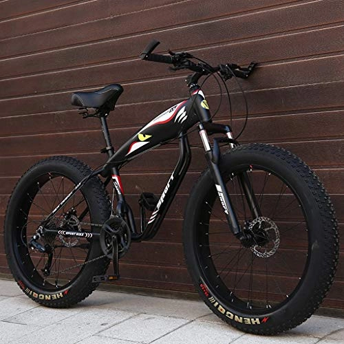 Fat Tyre Mountain Bike : QXX 26 Pollici Hardtail Mountain Bike, Adulto Fat Tire Bicicletta della Montagna, Freni a Disco Meccanici, sospensioni Anteriori Donna degli Uomini Bikes (Color : Black, Size : 24 Speed)
