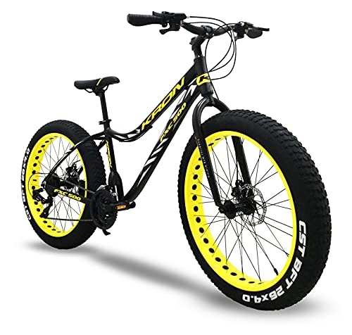 Fat Tyre Mountain Bike : S.T.S. KRON Bici Fat Bike 26" in Alluminio Bicicletta FXC500 con Freni A Disco Cambio Shimano 21 velocità (Giallo)