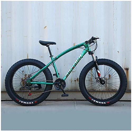Fat Tyre Mountain Bike : Shirrwoy 26 Pollici MTB Hardtail Fat Tire ATV con Sedile Regolabile, Freno a Disco di Bicicletta in Acciaio al Carbonio, velocità 7 / 21 / 24 / 27 / 30, Verde, 21 velocità