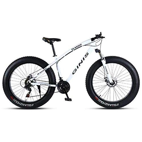 Fat Tyre Mountain Bike : Tbagem-Yjr Bici Hardtail Montagna - Acciaio Alto Tenore di Carbonio Freni Doppio Disco da 26 Pollici Sport Tempo City Road Bicicletta (Color : White, Size : 30 Speed)