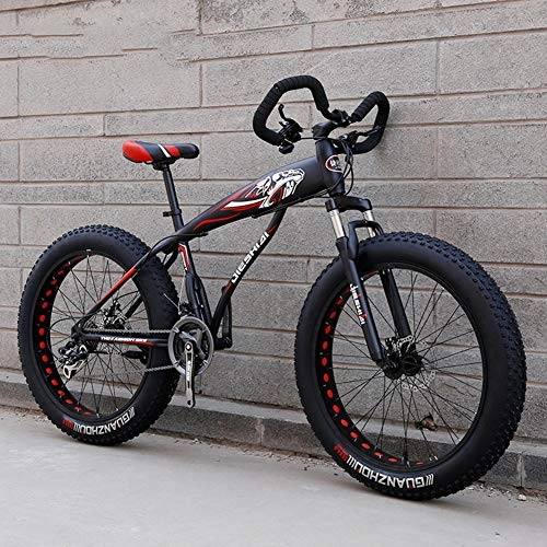 Fat Tyre Mountain Bike : WJH Fat Tire Adulti Mountain Bike, Doppio Freno a Disco in Acciaio / High-Carbonio Telaio Cruiser Bikes, Rosso, 27speed 24 Inches