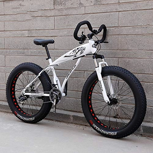 Fat Tyre Mountain Bike : WJH Fat Tire Mountain Bike per adulti con doppio freno a disco / telaio in acciaio al carbonio ad alto tenore di carbonio, bianco, 24 velocità, 61 cm