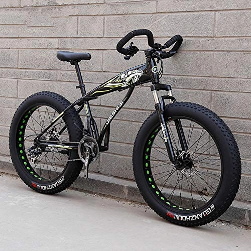 Fat Tyre Mountain Bike : WJH Fat Tire Mountain Bike per adulti con doppio freno a disco / telaio in acciaio al carbonio ad alto tenore di carbonio, nero, 21 velocità, 61 cm