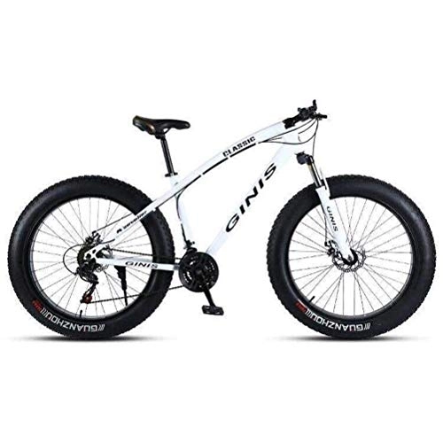 Fat Tyre Mountain Bike : WJSW Bicicletta da Montagna in Acciaio ad Alto tenore di Carbonio da 26 Pollici - Mountain Bike Hardtail per Adulti (Colore: Bianco, Dimensioni: 24 velocità)