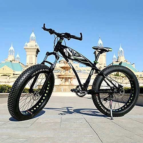 Fat Tyre Mountain Bike : WLKQ Mountain Bike -Bicicletta Montagna - MTB - 26 Pollici Fat Bike da Montagna - Bicicletta Biammortizzata - 21 Speed, Black, B