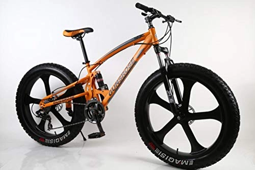 Fat Tyre Mountain Bike : WYN   Fat Tire Mountain Bike Bicicletta in Acciaio ad Alto tenore di Carbonio da Spiaggia da Neve, 26 Pollici Giallo, 7 velocità