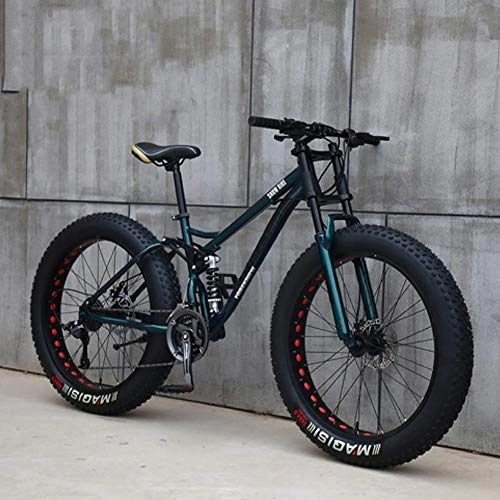 Fat Tyre Mountain Bike : XBSLJ Mountain Bike, Bici da Città Mountain Bike, 24"26" Mountain Bike per Adulti, 4.0 Mountain Bike a Doppia Sospensione con Pneumatici Grassi, Telaio in Acciaio al Carbonio 21 / 24 / 27 velocità