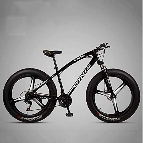 Fat Tyre Mountain Bike : XHJZ Hardtail Mountain Bike, in Acciaio ad Alto Carbonio Telaio 4.0 Fat Tire Mountain Trail Bike, Womens Bicicletta della Montagna degli Uomini con Il Doppio Freno a Disco, Nero, 21 Speed