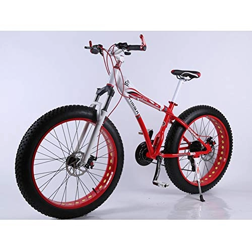 Fat Tyre Mountain Bike : XNEQ Motoslitta da 26 Pollici in Lega di Alluminio, Mountain Bike Antiurto Allargato da 4.0, Freno A Disco A velocità Variabile, Rosso, 27
